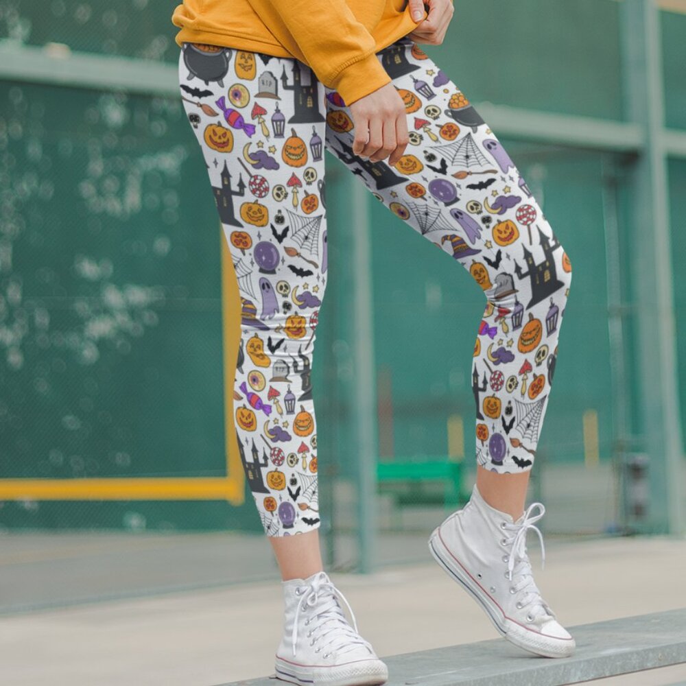 Halloween Leggings For Women Spooky Yoga Pants For Fall Trick or Treat Candy